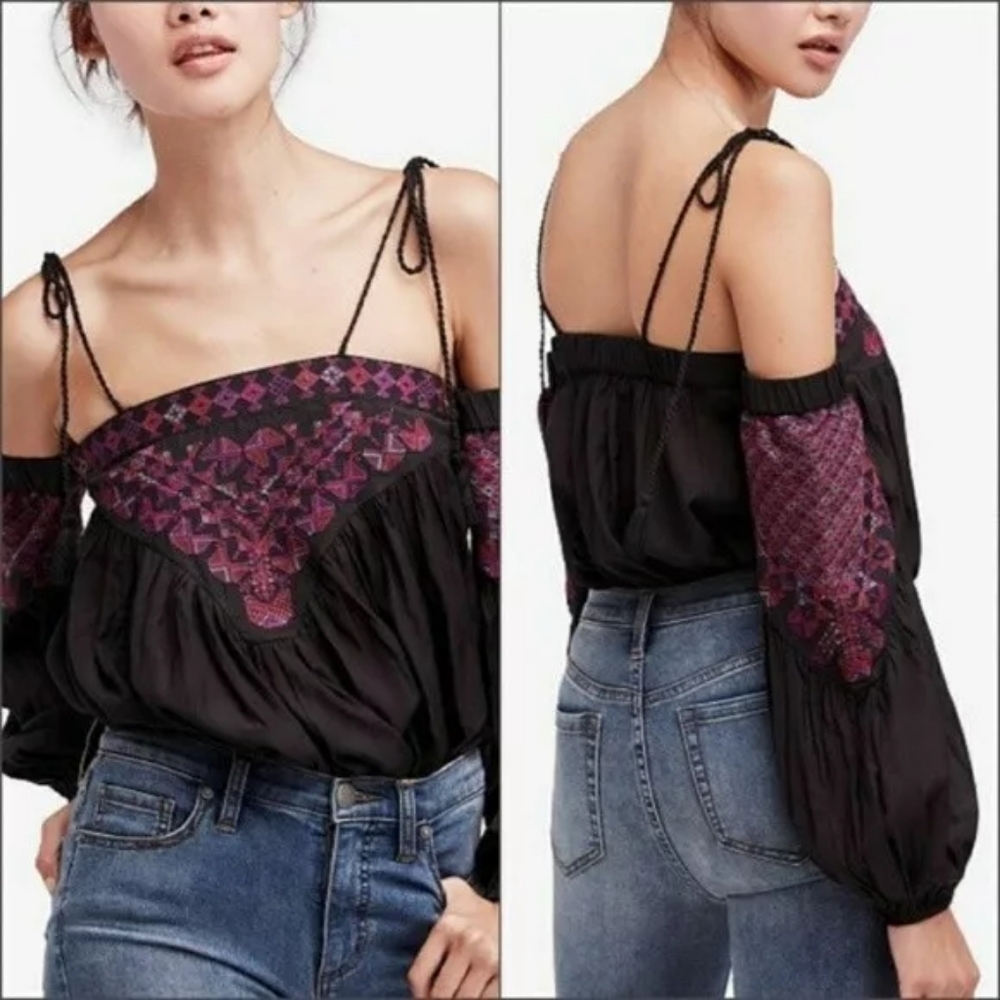 Free People Vacay Vibin Cold Shoulder Top Blouse Size S